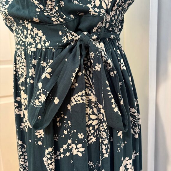 Patrons of Peace Teal Paisley Faux Wrap Maxi Dress w/Split Flutter Sleeves Sz L - Picture 6 of 13